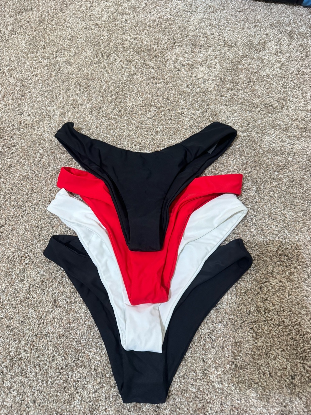 Set of Three Bikini Bottoms - Black, Red, White